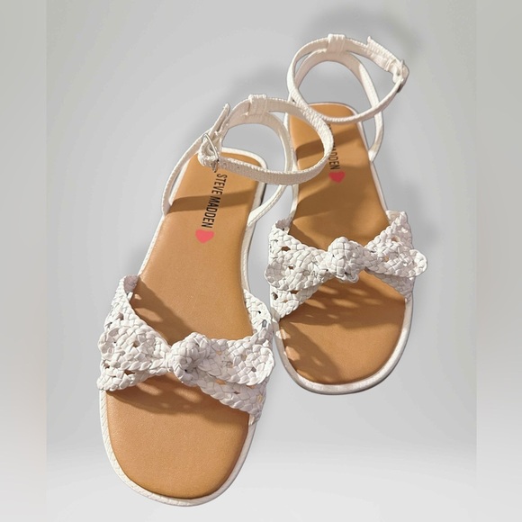 NEW Steve Madden Girl’s Open Toe/Back Raffia Sandals White Size 1 - Picture 13 of 14